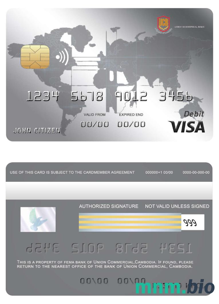 Cambodia Union Commercial bank przykład karty visa w formacie PSD